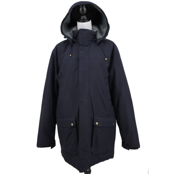 Lands End Coat Mens Medium 38 40 Navy Blue Zip Hooded Fleece Lined Jacket Cargo - Picture 1 of 16